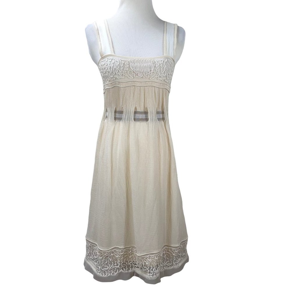 Adam Lippes Applique Silk Blend Gauze Sleeveless Off-White Dress Size 6 Designer